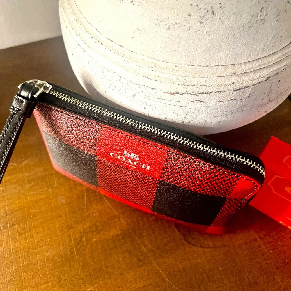 COACH Buffalo Plaid Corner Zip Wristlet